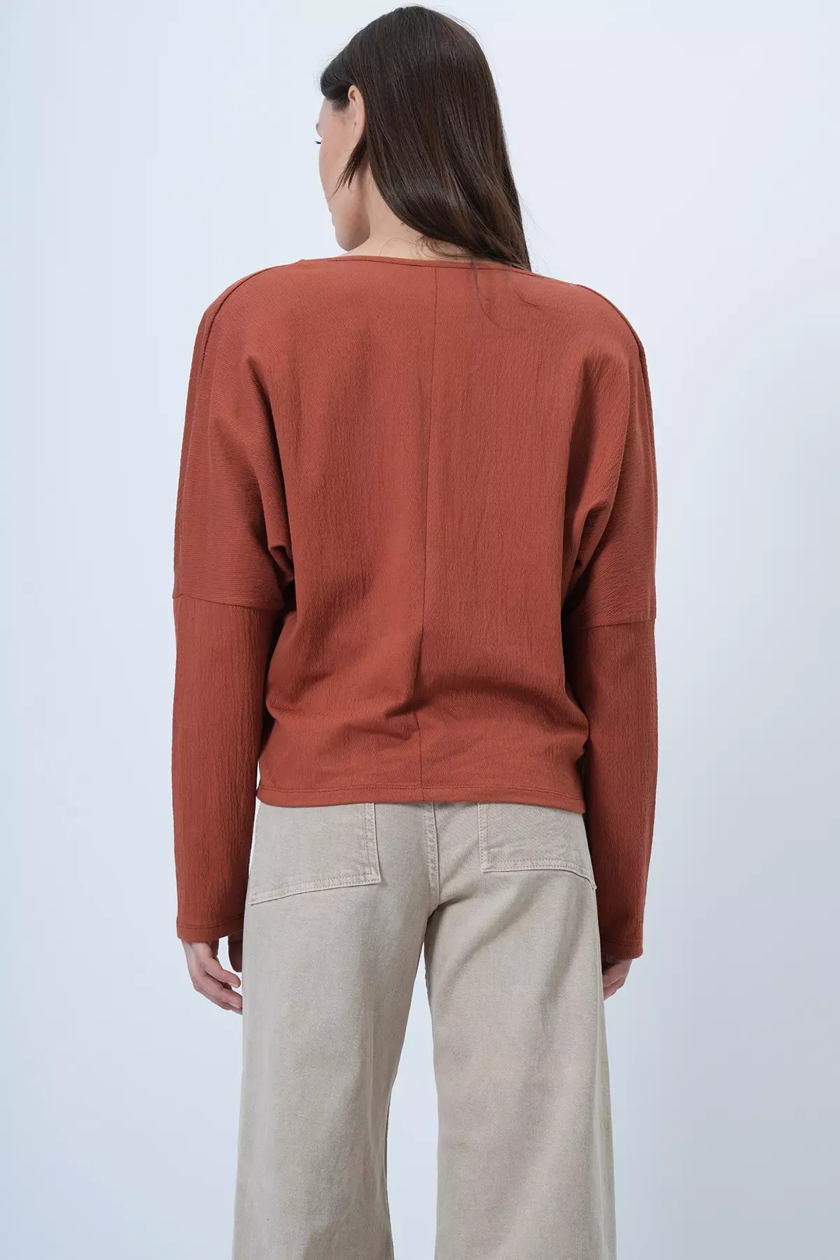Tile Patterned Collar Wide Cut Knitted Blouse Alc-X13126
