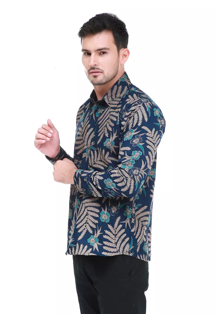 Dwan Kemeja Batik Pria Ramban Atasan Formal Longsleeve Shirt Material Cotton ORIGINAL - Green