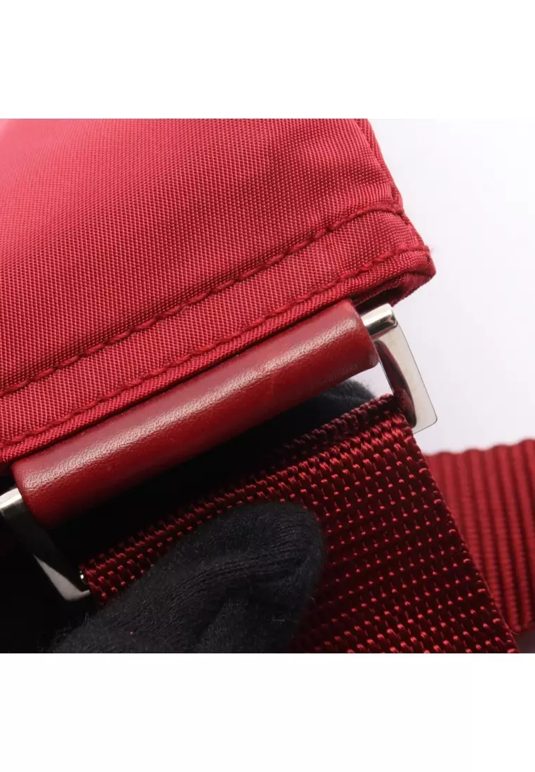 Pre-Loved Prada triangle logo Shoulder bag Nylon leather Red