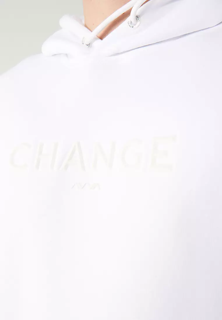 Men's White Hooded 3 Thread Raised Printed Sweatshirt A32Y1240