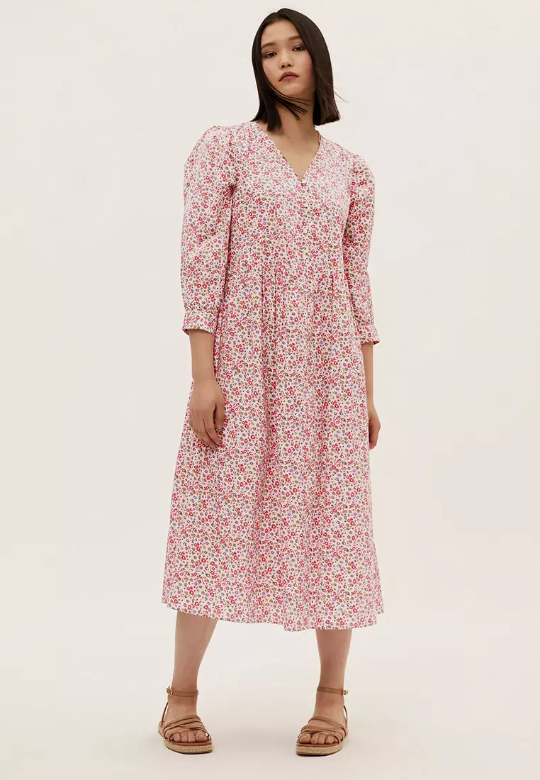 Jual Marks & Spencer Pure Cotton Ditsy Floral Midi Relaxed Dress ...