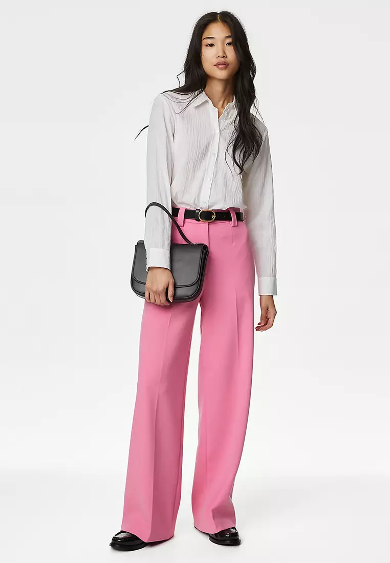 Crepe Tab Detail Wide Leg Trousers