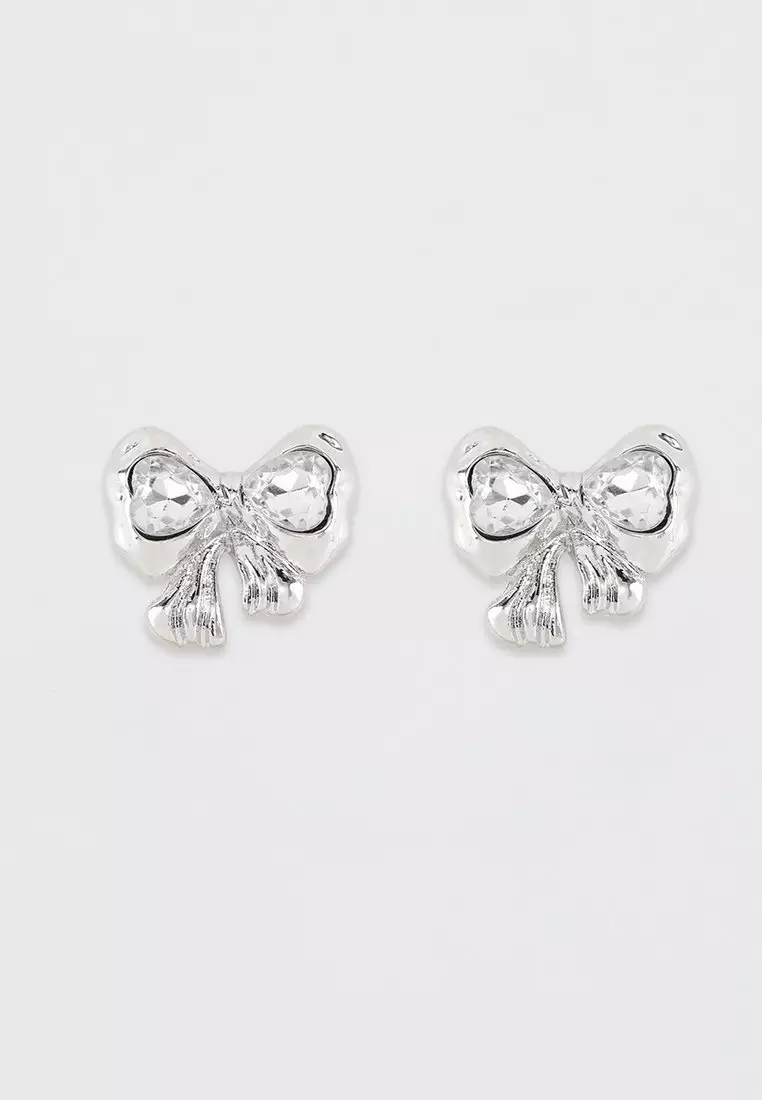 Bow Knot Stud Earrings - Silver