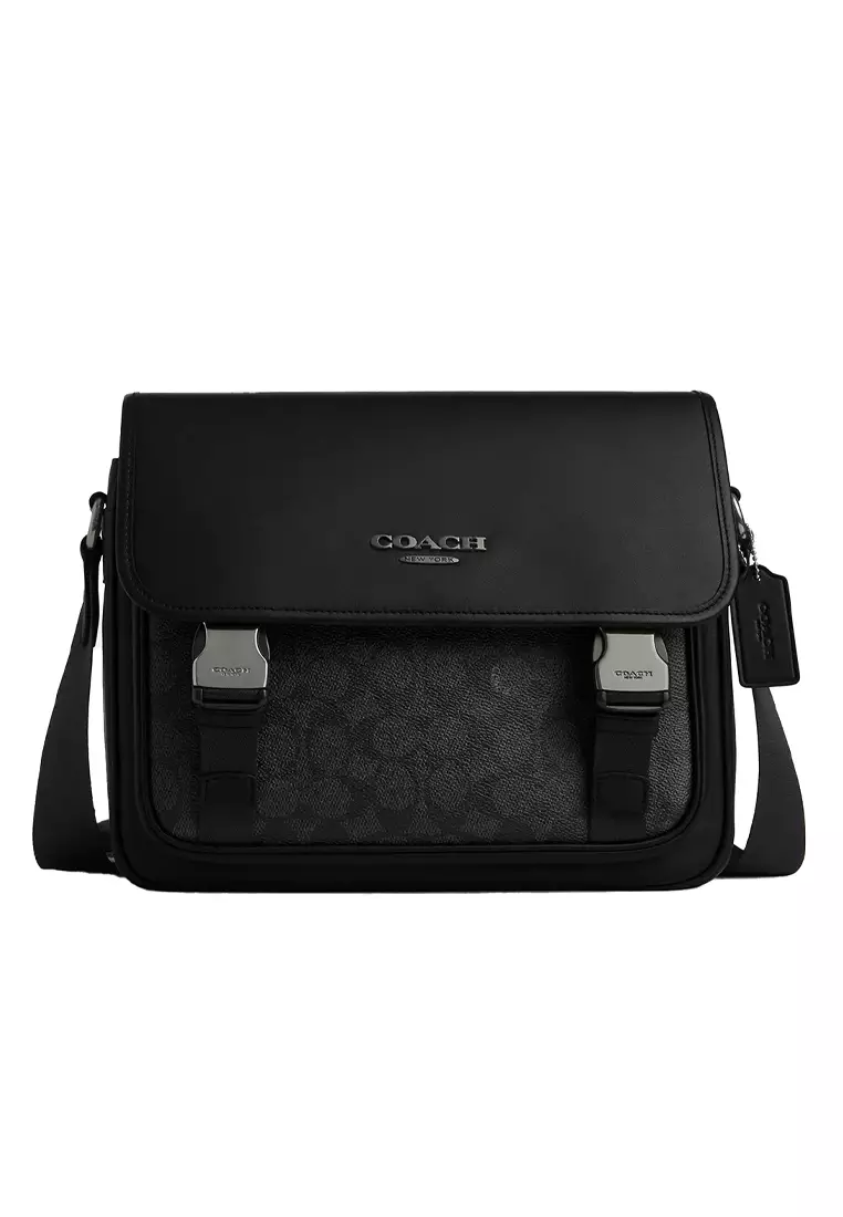 Buy Coach COACH Racer Messenger In Signature Canvas Charcoal/Black