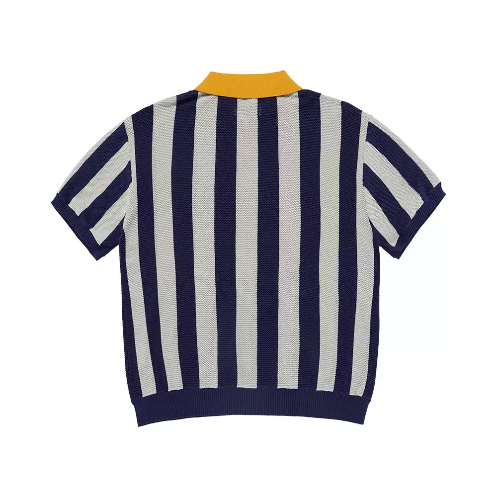COLLAR POINT STRIPE SHORT SLEEVE KNIT NAVY