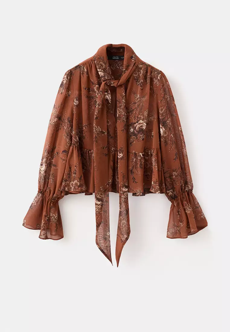 Floral-Print Blouse with Bow