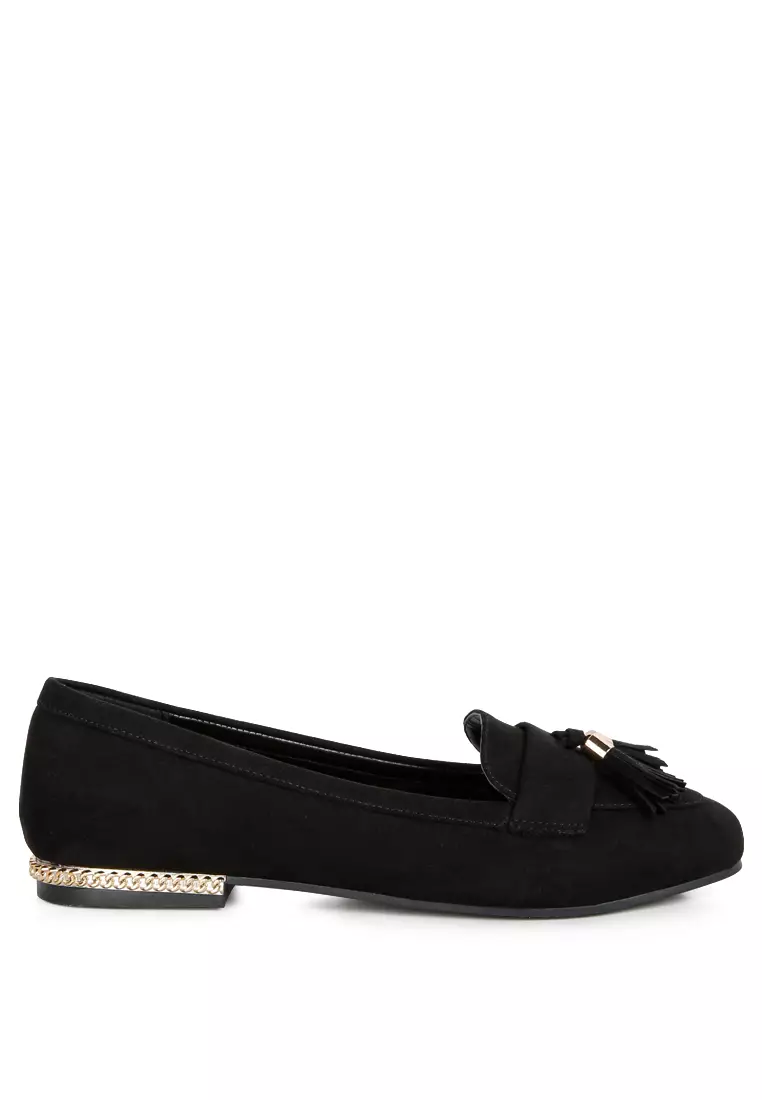 Discount on London Rag  shoes - SKU: Black Faux Suede Tassel Loafers