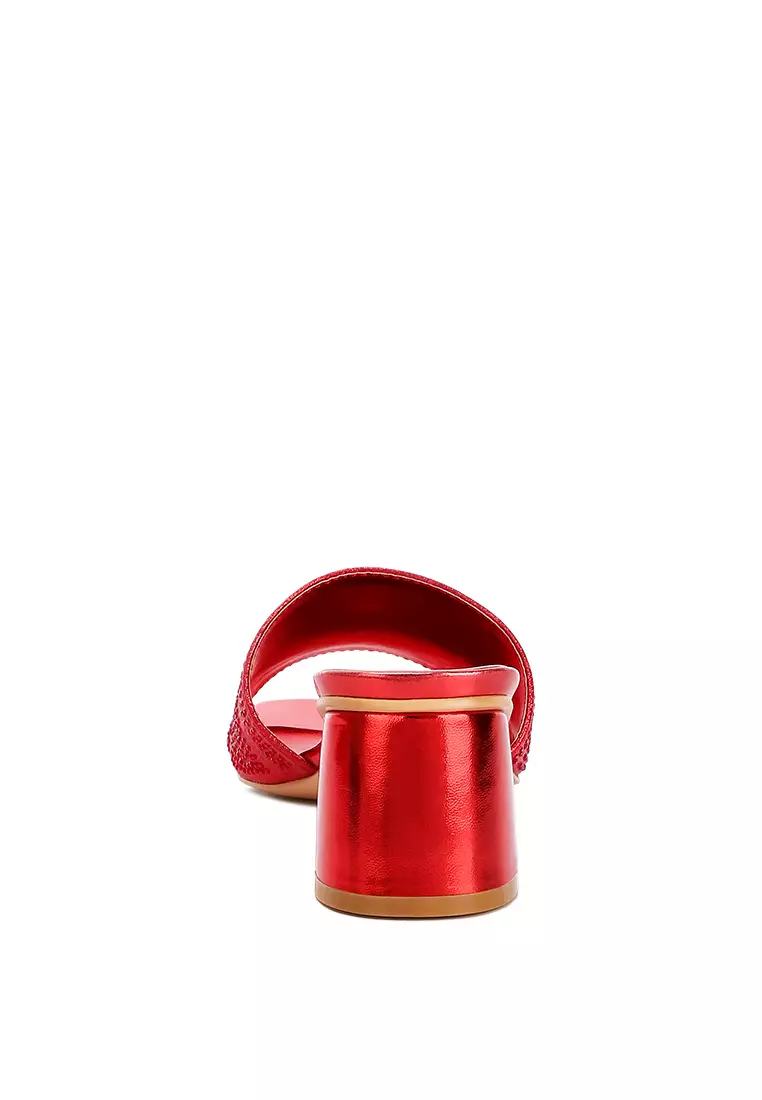 Red Rhinestone Embellished Paris Sandals