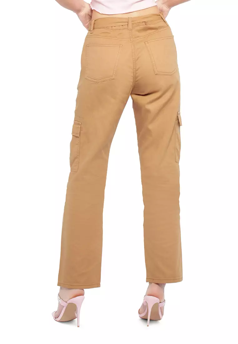 Celana kantong kertas dasi kupu-kupu pinggang khaki