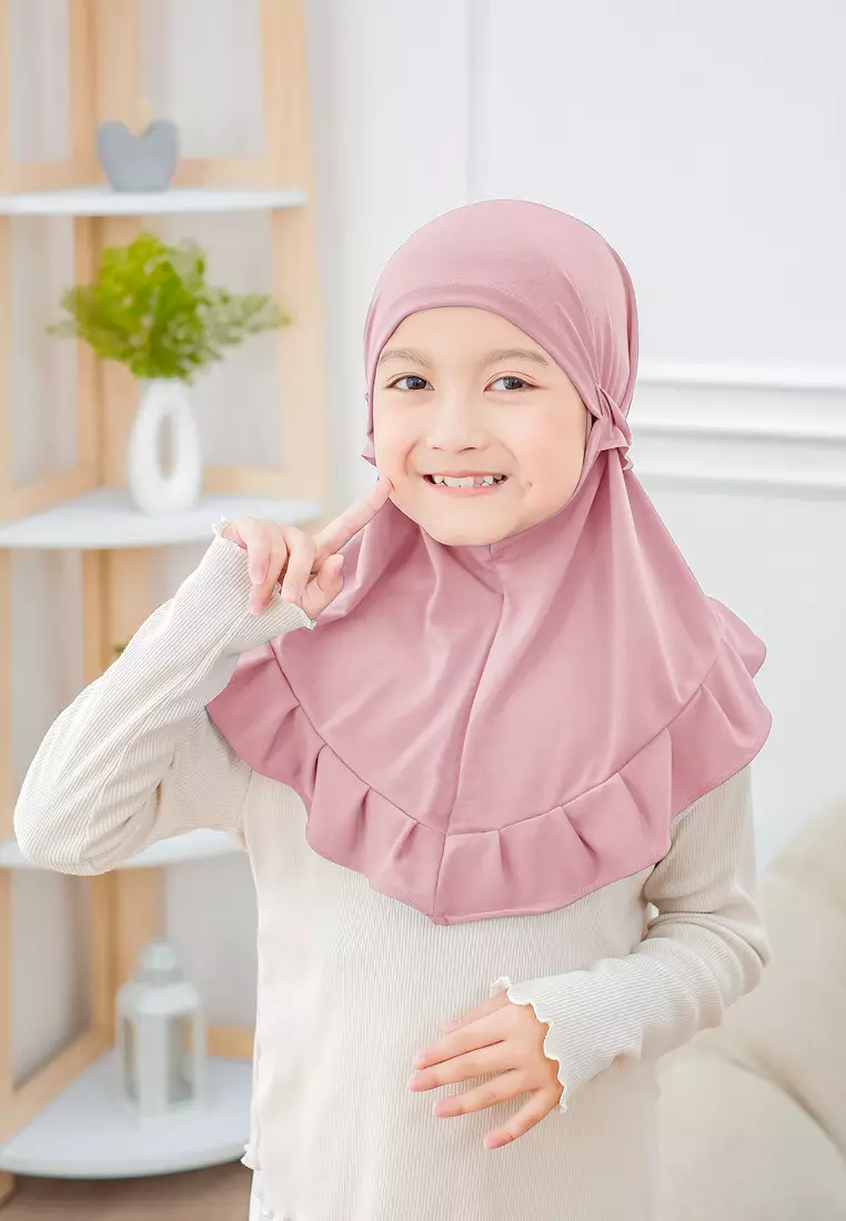 Cotton Bee - Ziva Ruffle Instan | Hijab Instan Anak | Kerudung Jilbab Bergo Tali Anak - Blooming Pink - M
