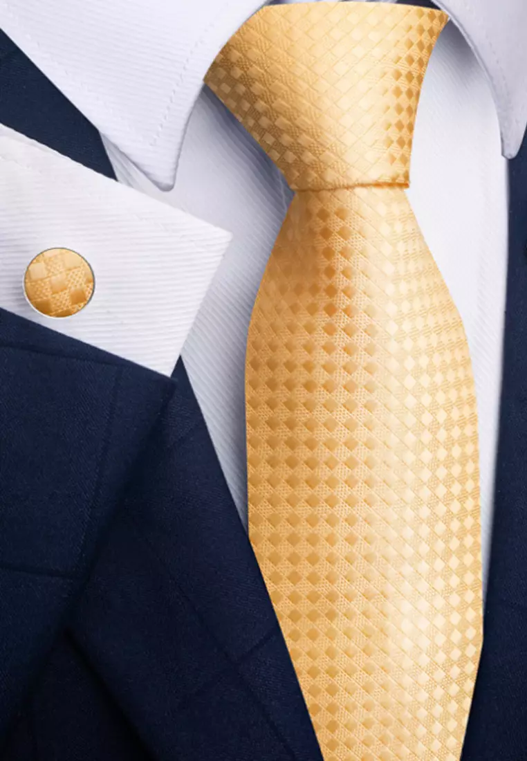 Buy Kings Collection Yellow Tie, Pocket Square, Cufflinks