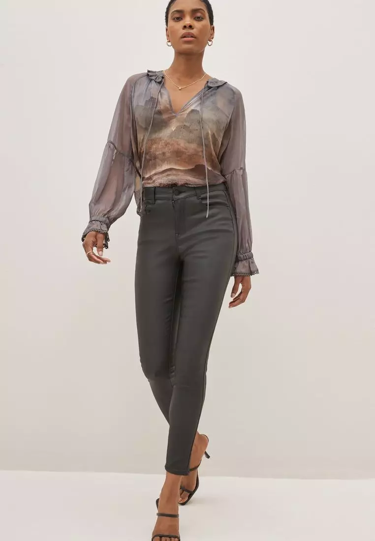 Buy Next Long Sleeve V Neck Sheer Blouse With Lace Trim Detail Online Zalora