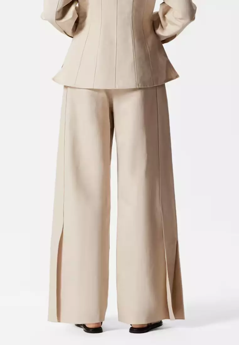Wide-Leg Side-Slit Trousers