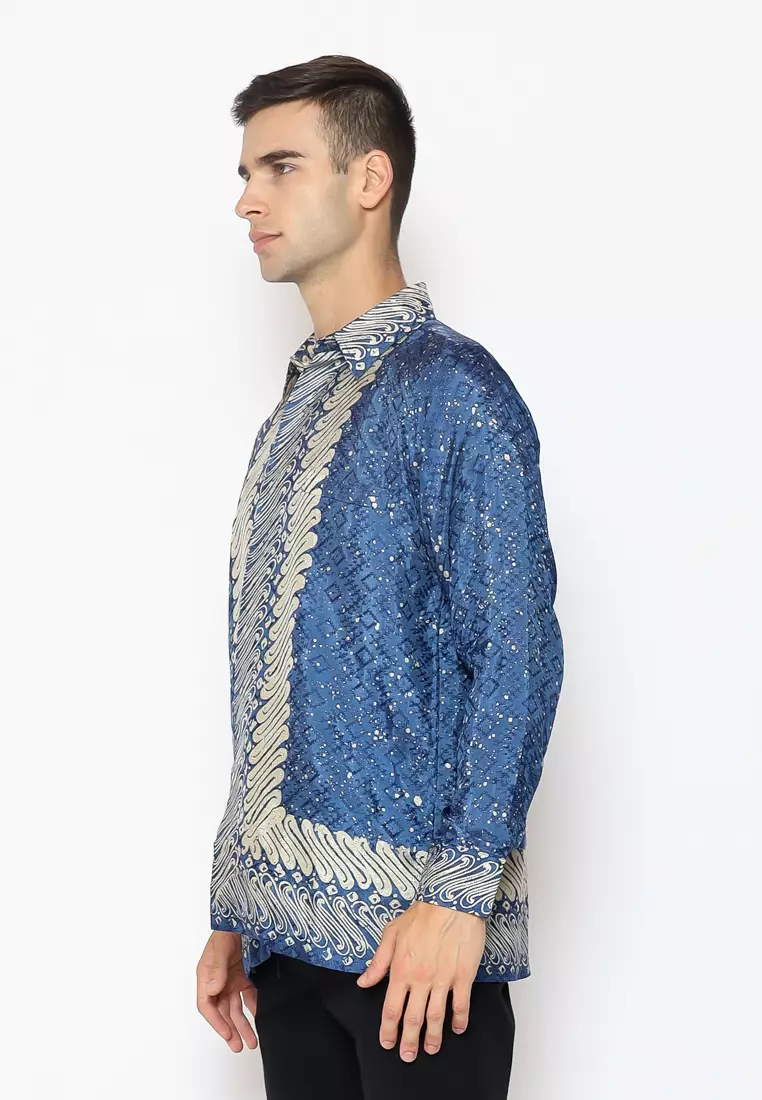 Rinjanie Batik - Kemeja Pria Batik - Viscose Premium - Blue Chmpgne