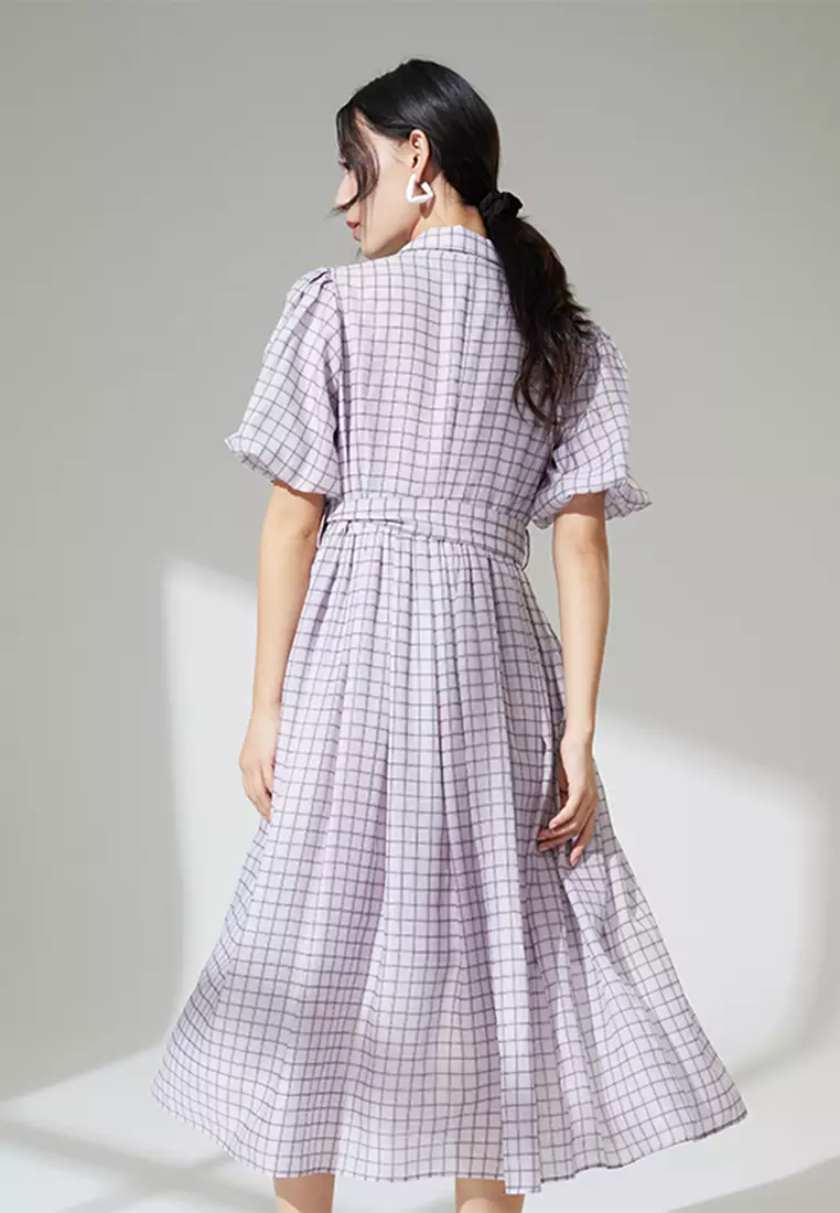Grid Design Smart Causal Office Maxi Dress