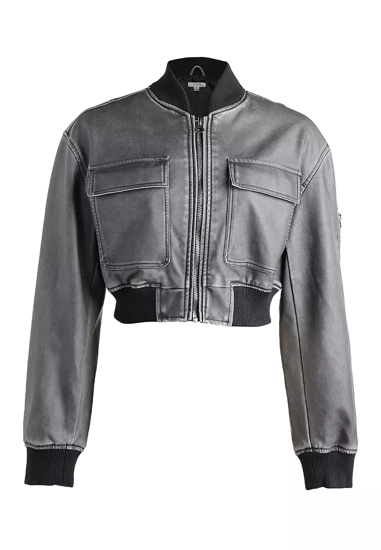 Full-Sleeved Flap Pockets Jacket in Charcoal