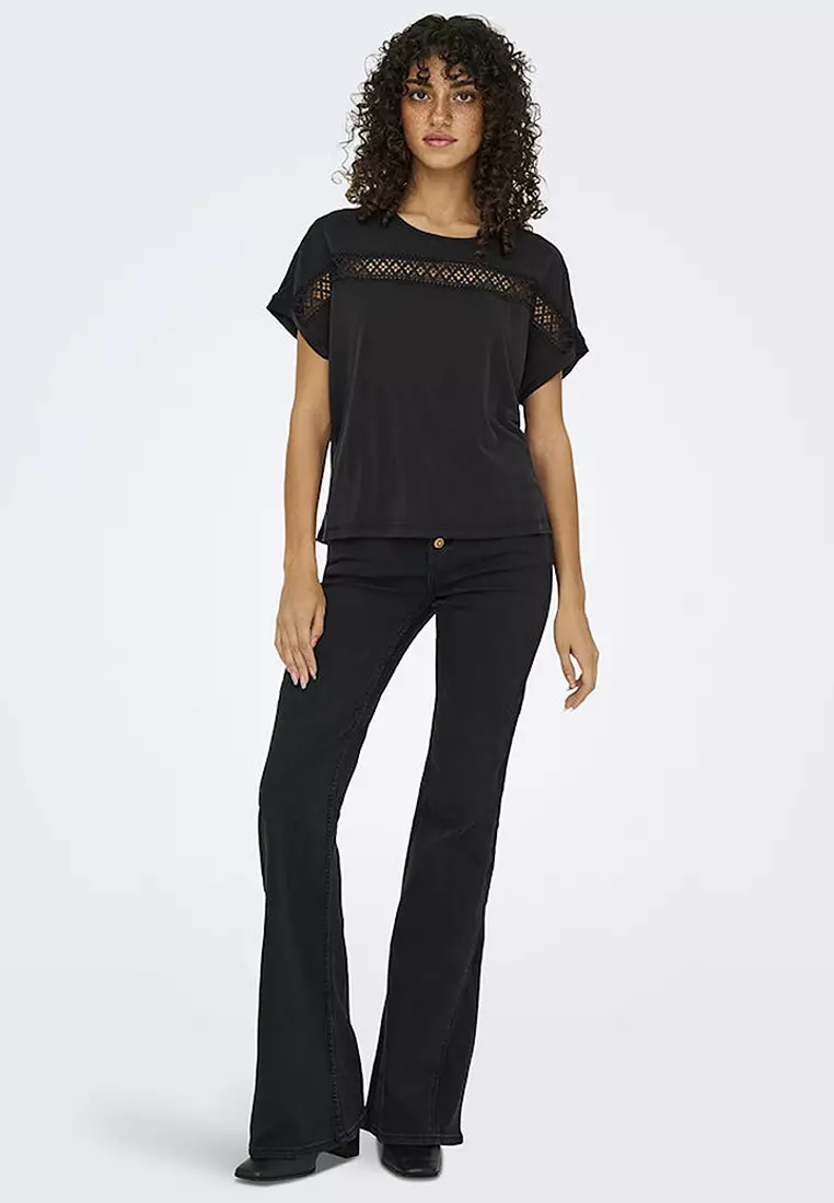 Short Sleeve Jersey Lace Panel Top
