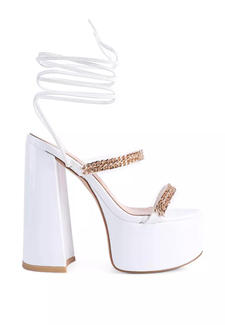 Lace up clearance chunky heels white