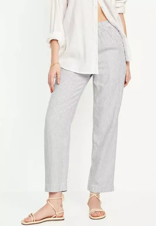 High-Waisted Linen-Blend Straight Pants for Women