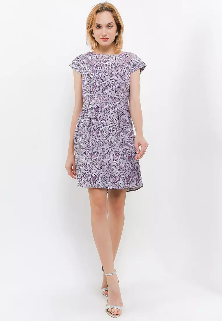 Narnia Dress In Grey Purple Print