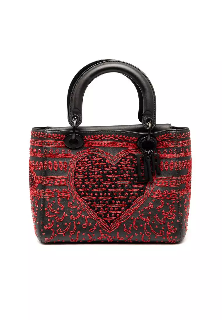 Pre-Loved Dior Medium Smooth Calfskin Embroidered Heart Playing Cards Lady Dior