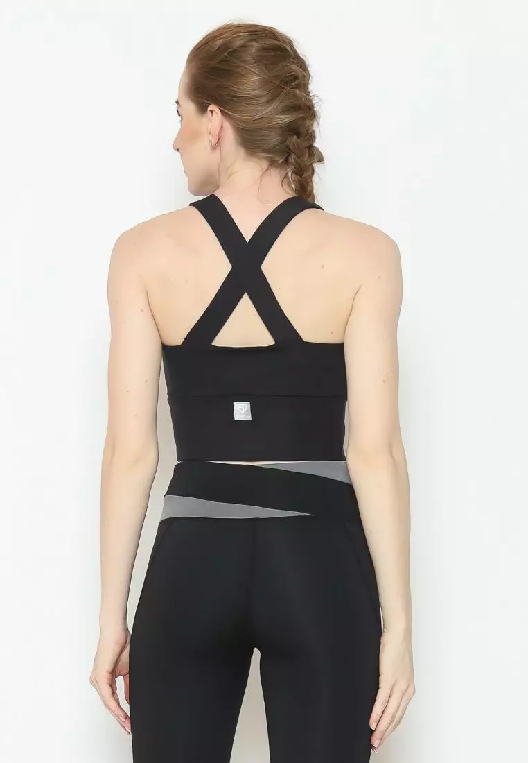 Fitwear - SportBra Croptop Olahraga Wanita MILLEY [LONG PLAIN] - BLACK