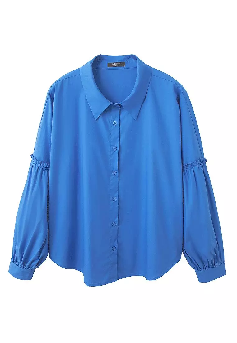 純棉小荷葉邊裝飾泡泡袖襯衫《AB19863》