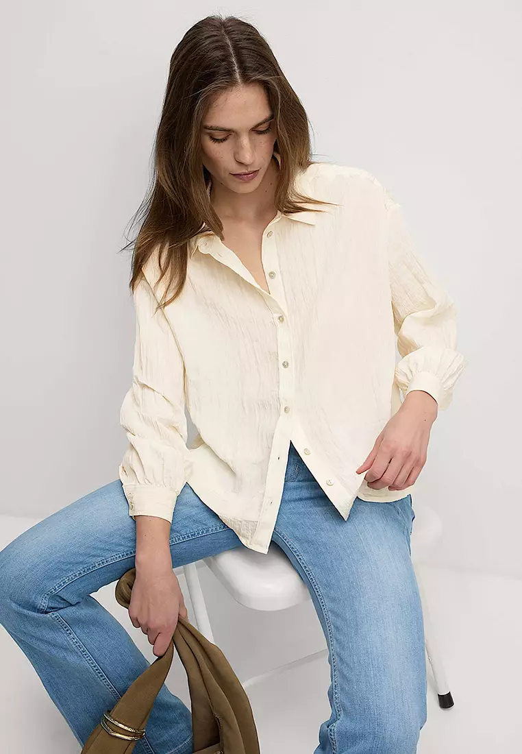 Crinkle Textured Collared Shirt