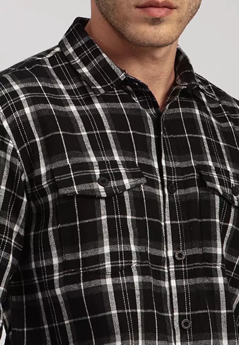 Kemeja Flanel Motif Kotak-Kotak Lengan Panjang E049J01