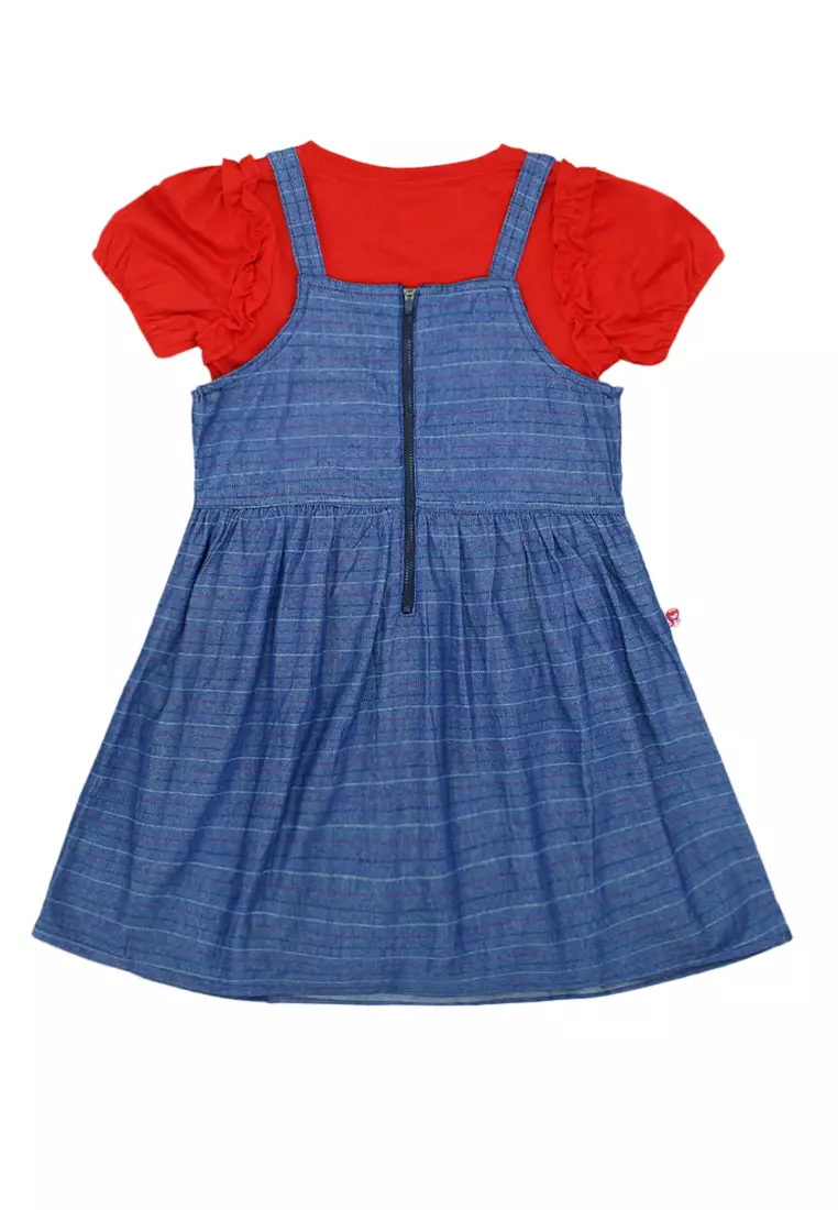 Overall Dress/ Setelan Denim Dress Anak/ Rodeo Junior Girl Red Christmas