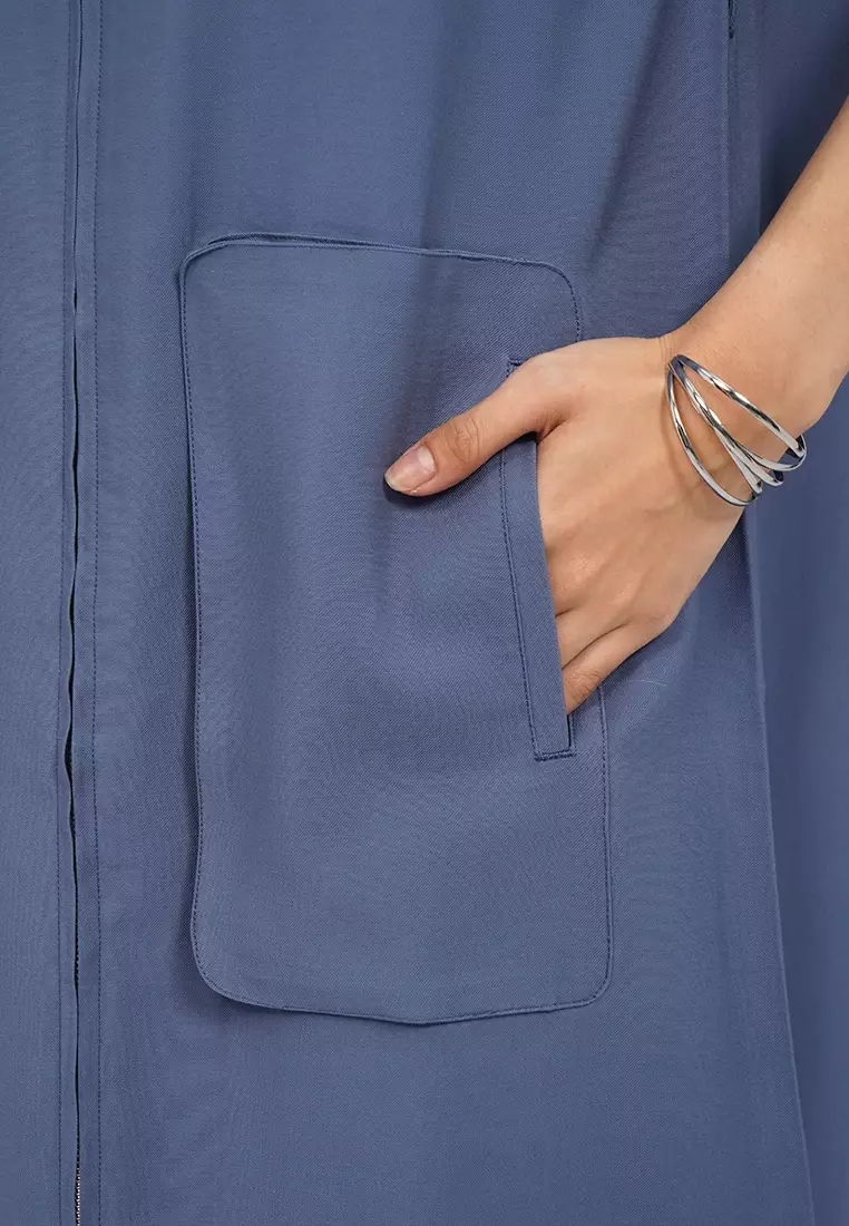 Zip Up Short Sleeve Midi Dress BASALT