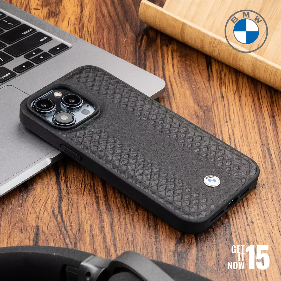 Jual BMW Case IPhone 15 Pro Max BMW Sign Leather Diamond Pattern ...
