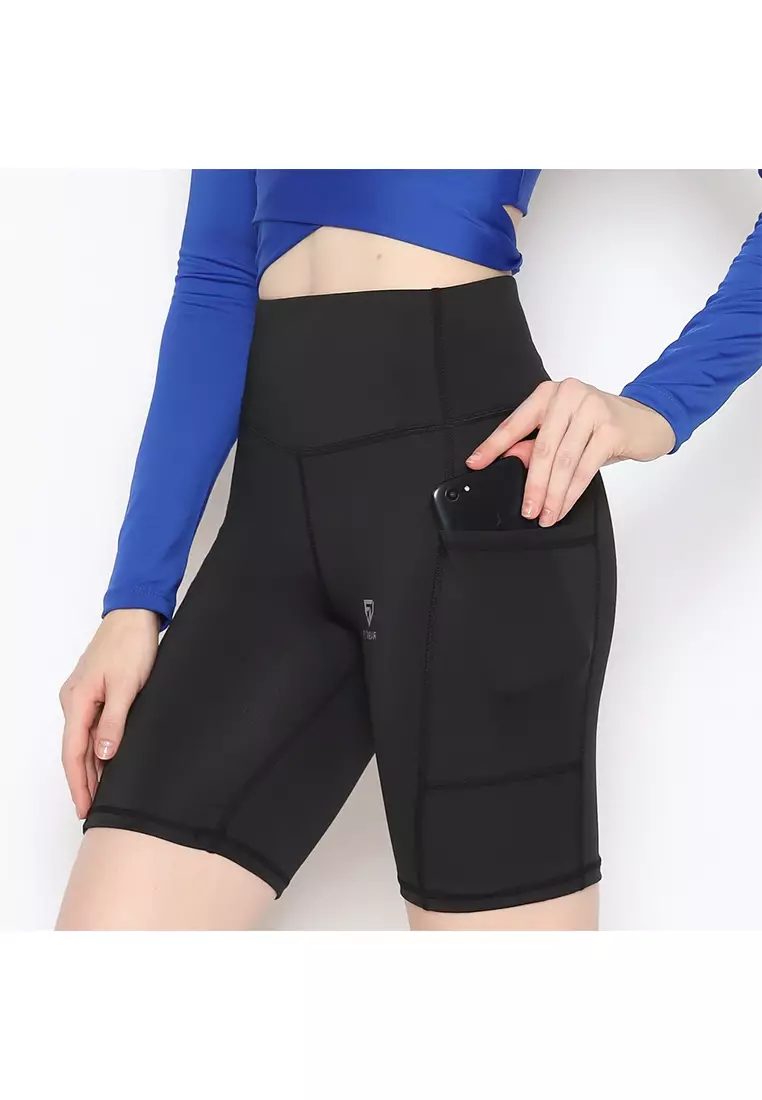 Fitwear - Celana / Legging Pendek Olahraga Wanita KARINA BASIC POCKET MEDIUM WAIST - BLACK