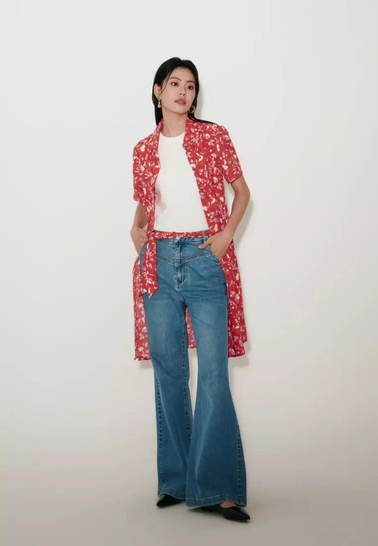 Floral Print Fit & Flare Shirt Collar Dress