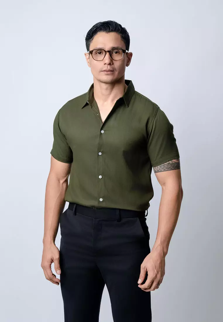 Viscose Dark Green Casual Shirt SS