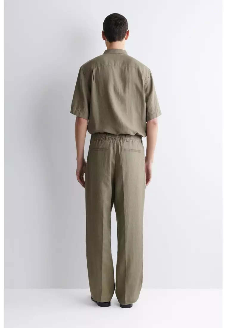 LINEN RELAXED-FIT STRAIGHT-LEG TROUSERS