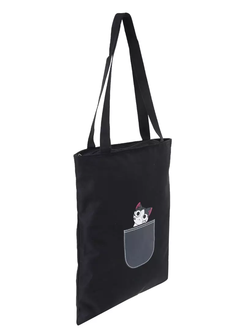 Viona Tote Bag Motif Cat Tas Wanita Quality Premium - Black