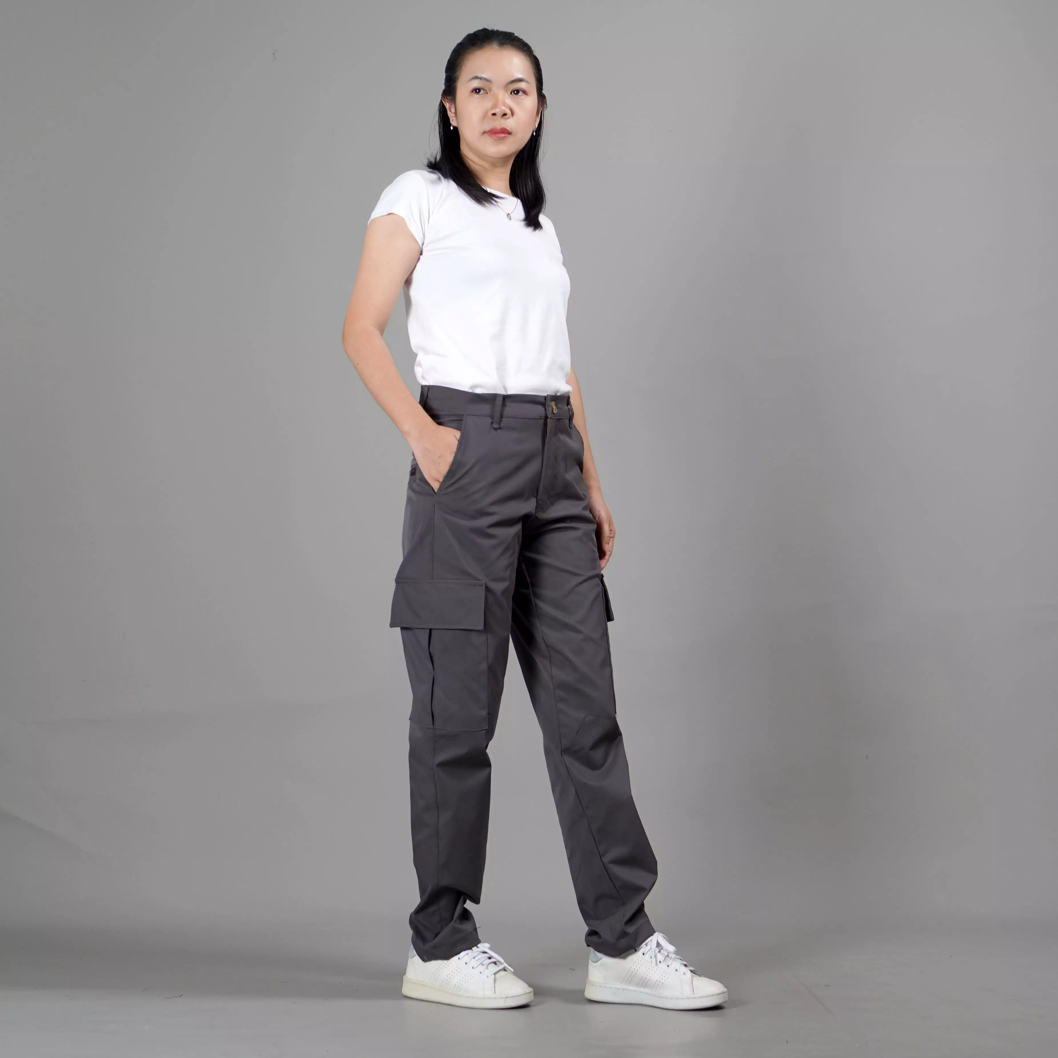 RAYSA Celana Panjang Wanita Celana Cargo Wanita Celana Wanita - ABU TUA