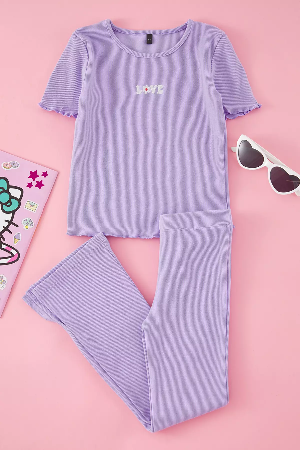 Lilac Girls' Cotton Embroidered T-Shirt And Leggings Set - Tkdss25Au00020