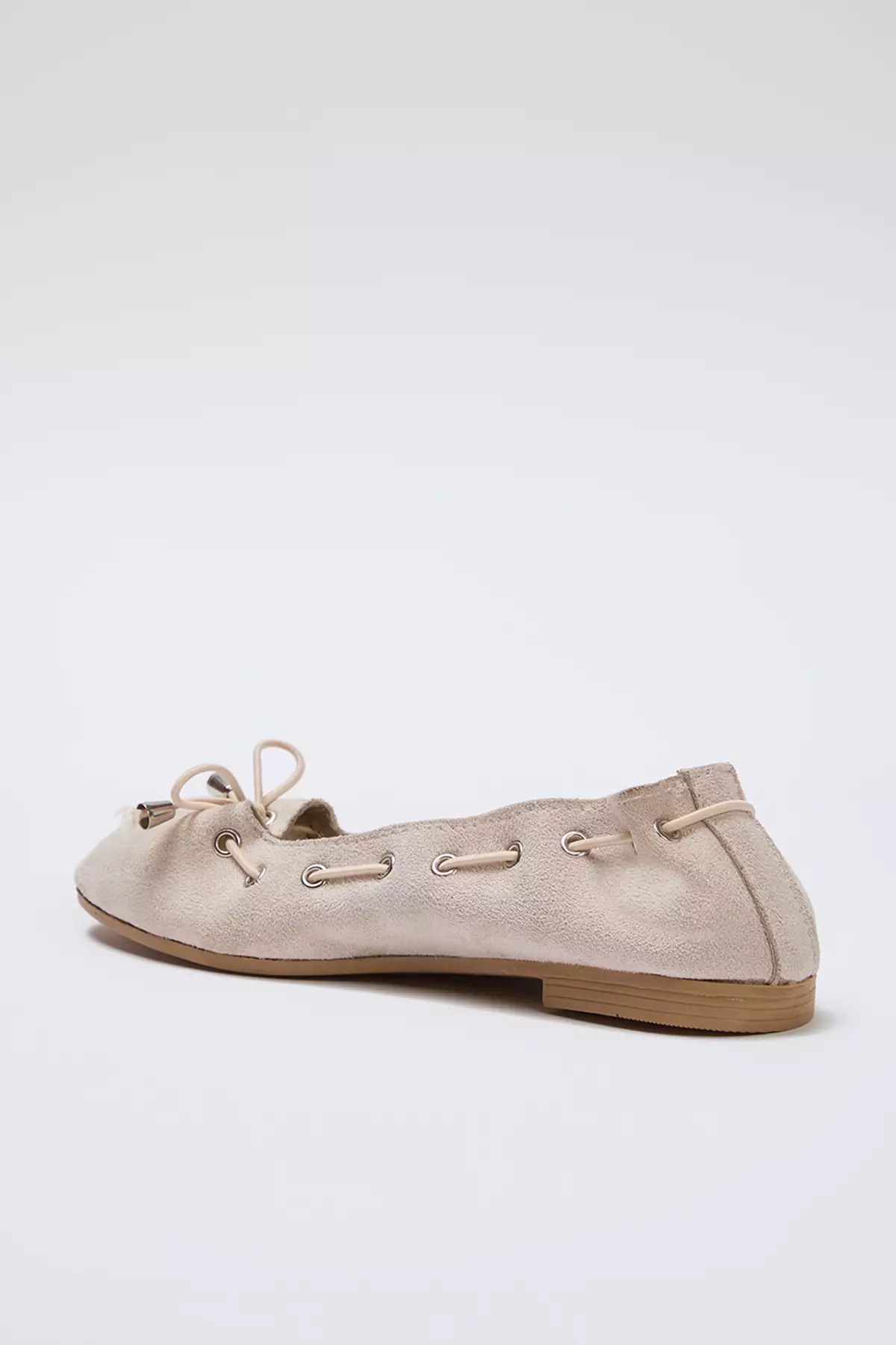 Beige Lacing Detailed Almond Toe Women's Ballerinas Takss25Be00004