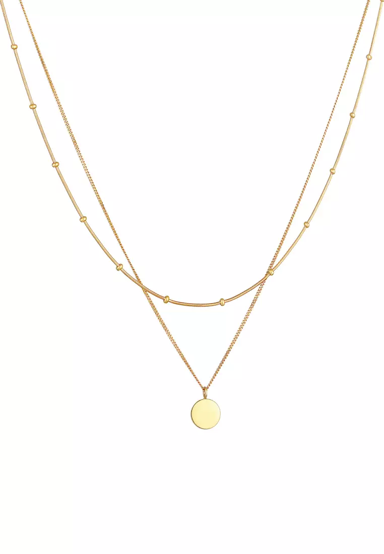 Kalung Perhiasan Perak 925 Wanita Plate Pendant Basic 2-Layer Gold Plated