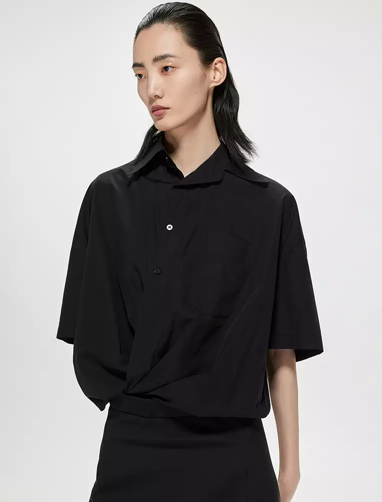 府綢X型OVERSIZE優雅短袖連衣裙