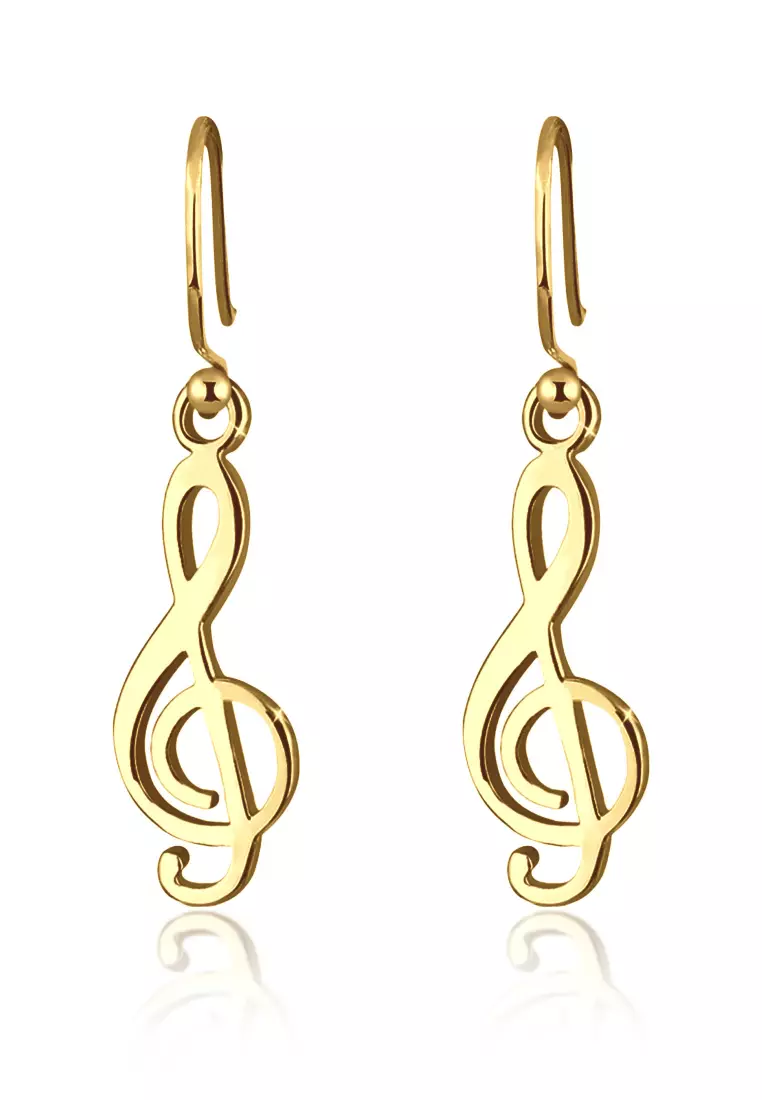 Anting Perhiasan Perak 925 Wanita Ear Hanger Music Clef Cut-Out Gold Plated