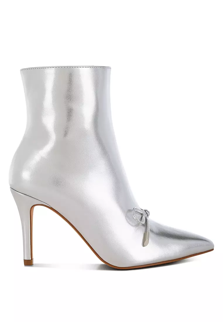 Discount on Rag & CO.  shoes - SKU: Bow Detail Metallic High Ankle Boots in Silver