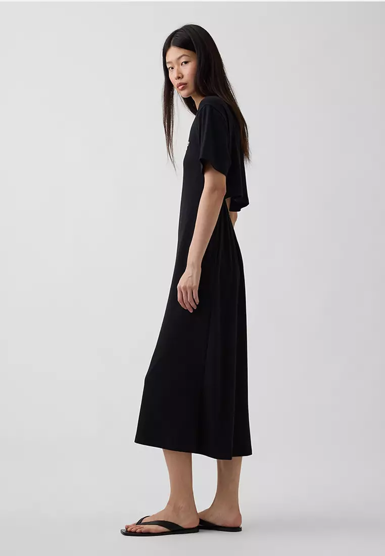 Relaxed Fit Logo Cut Out T-Shirt Midi Dress
