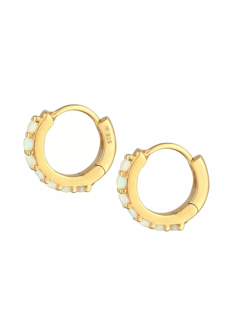 Earrings Creole Synthetic Opal Gold Plated