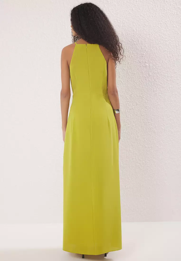 Oil Green Plain A Cut Maxi Woven Dress TWOSS23EL02238