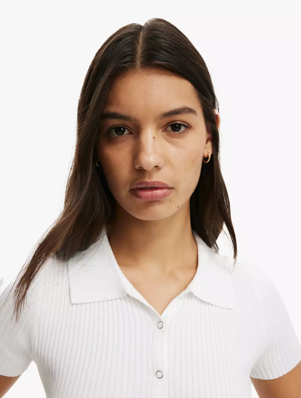 COTTON ON - ATASAN - EVERFINE RIB COLLAR SHORT SLEEVE - WHITE