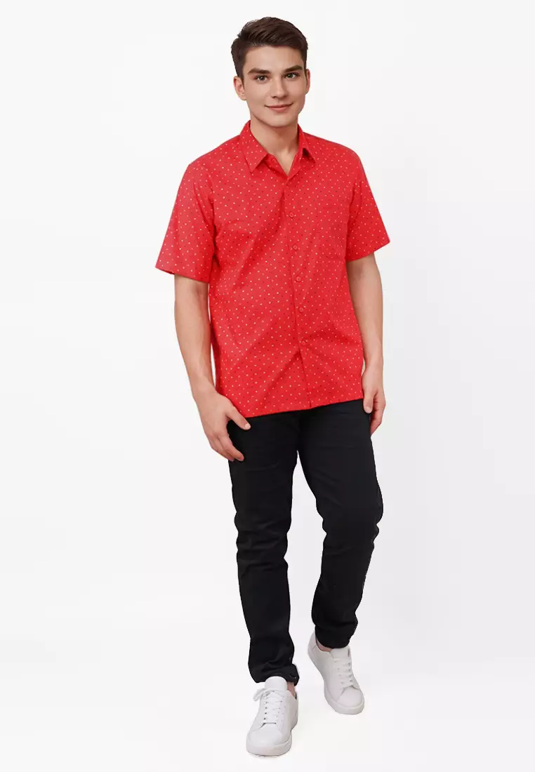 Crocodile EAST 1652 Red - Men Shirt Kemeja Lengan Pendek - Relax Fit - Katun