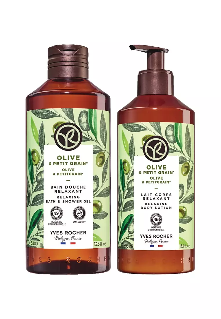 Olive & Petitgrain Body Wash Shower Gel 400ml and Lotion Moisturizer Bundle 390ml Scented Long Lasting
